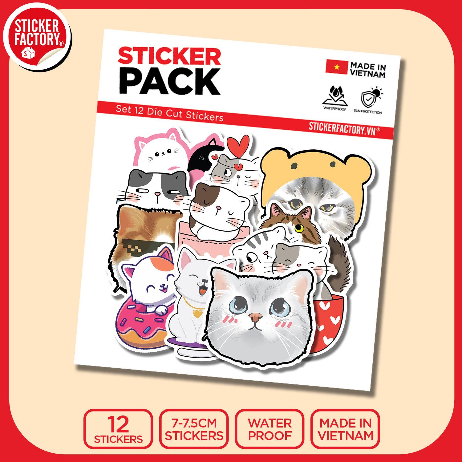 SET12002 MÈO – Set 12 Die Cut Sticker Pack