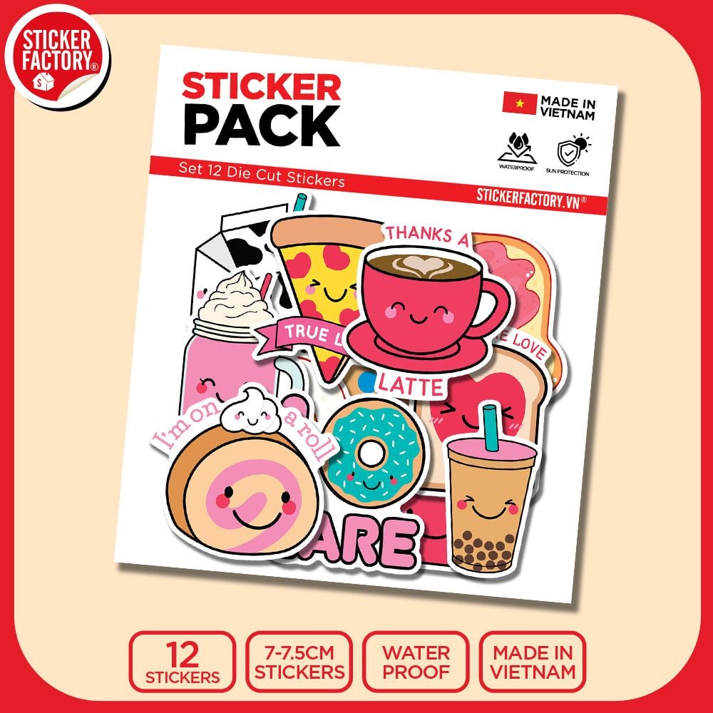 SET12004 ĐỒ ĂN DỄ THƯƠNG – Set 12 Die Cut Sticker Pack