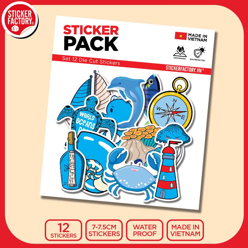 SET12007 ĐẠI DƯƠNG – Set 12 Die Cut Sticker Pack