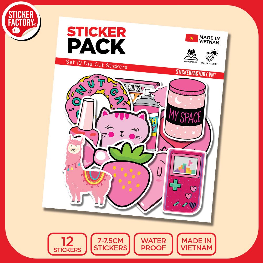 SET12009 MÀU HỒNG – Set 12 Die Cut Sticker Pack