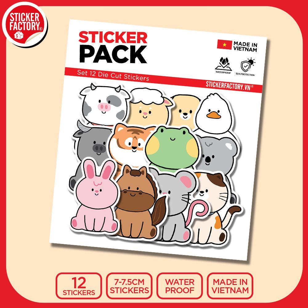 SET12010 ĐỘNG VẬT DỄ THƯƠNG – Set 12 Die Cut Sticker Pack