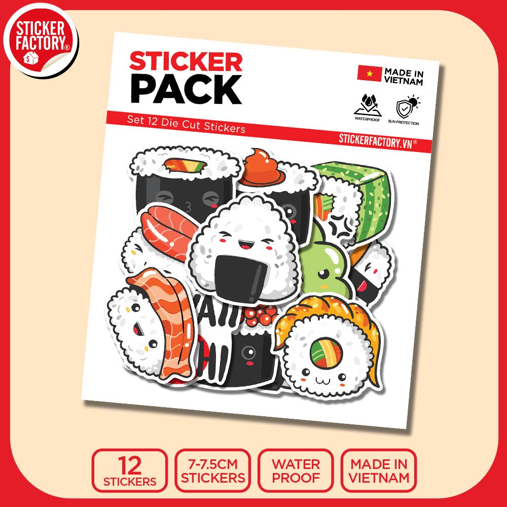 SET12013 KAWAII SUSHI – Set 12 Die Cut Sticker Pack