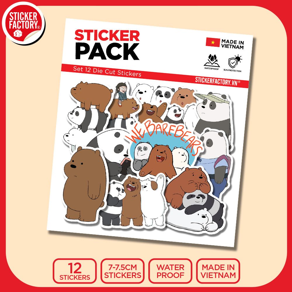 SET12026 BA CHÚ GẤU – Set 12 Die Cut Sticker Pack