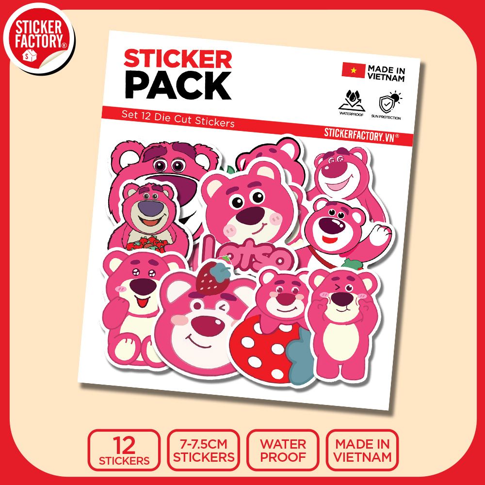 SET12029 GẤU DÂU – Set 12 Die Cut Sticker Pack