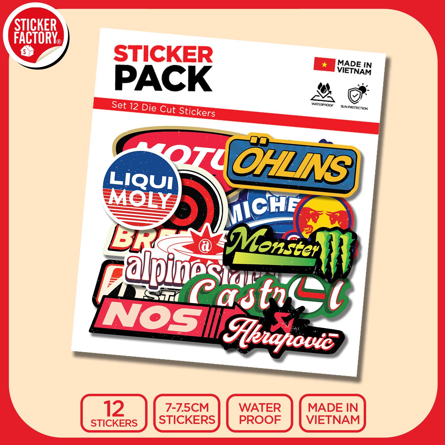 SET12031 RETRO RACING LOGO - Set 12 Die Cut Sticker Pack