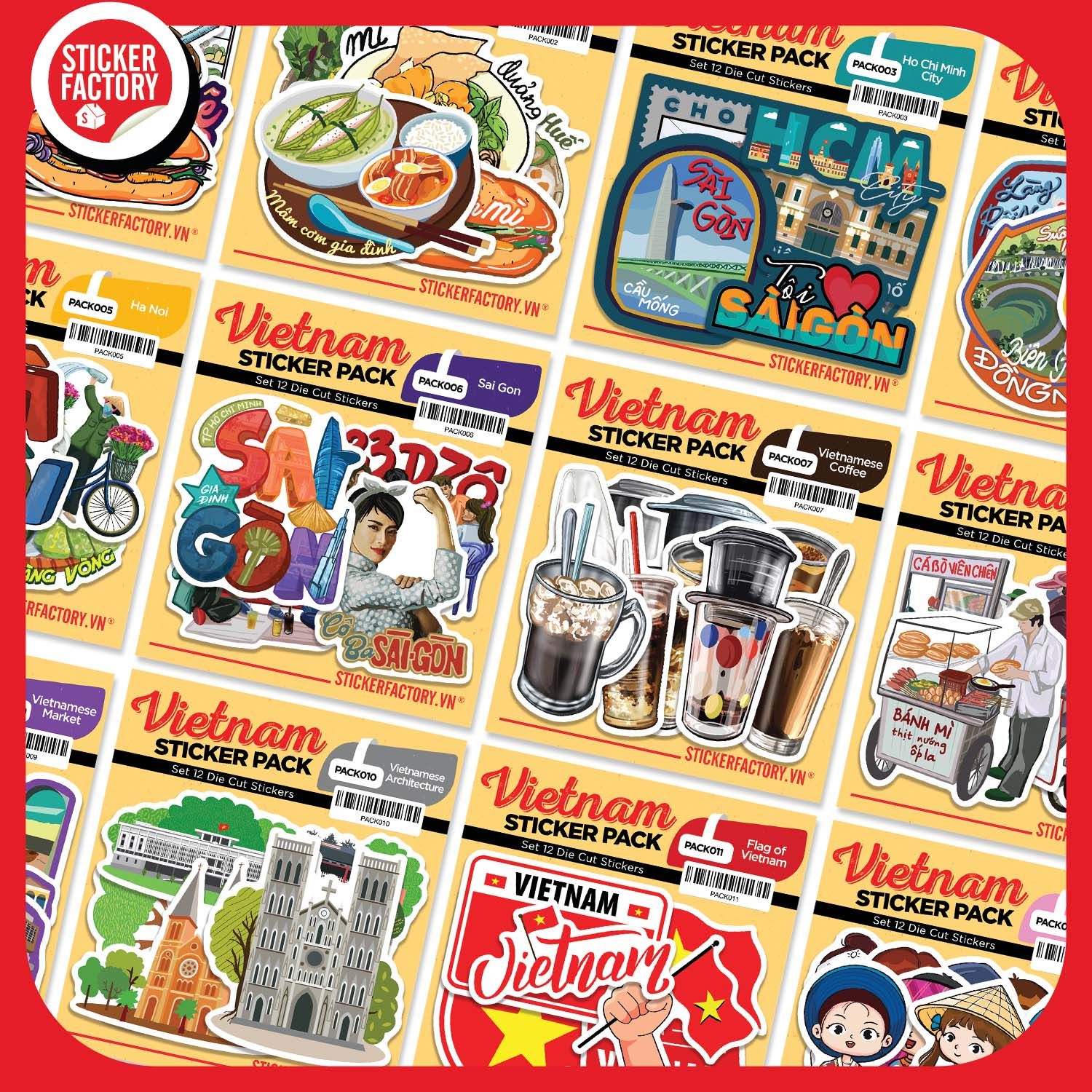 PACK005 Ha Noi - Set 12 Die Cut Sticker Pack