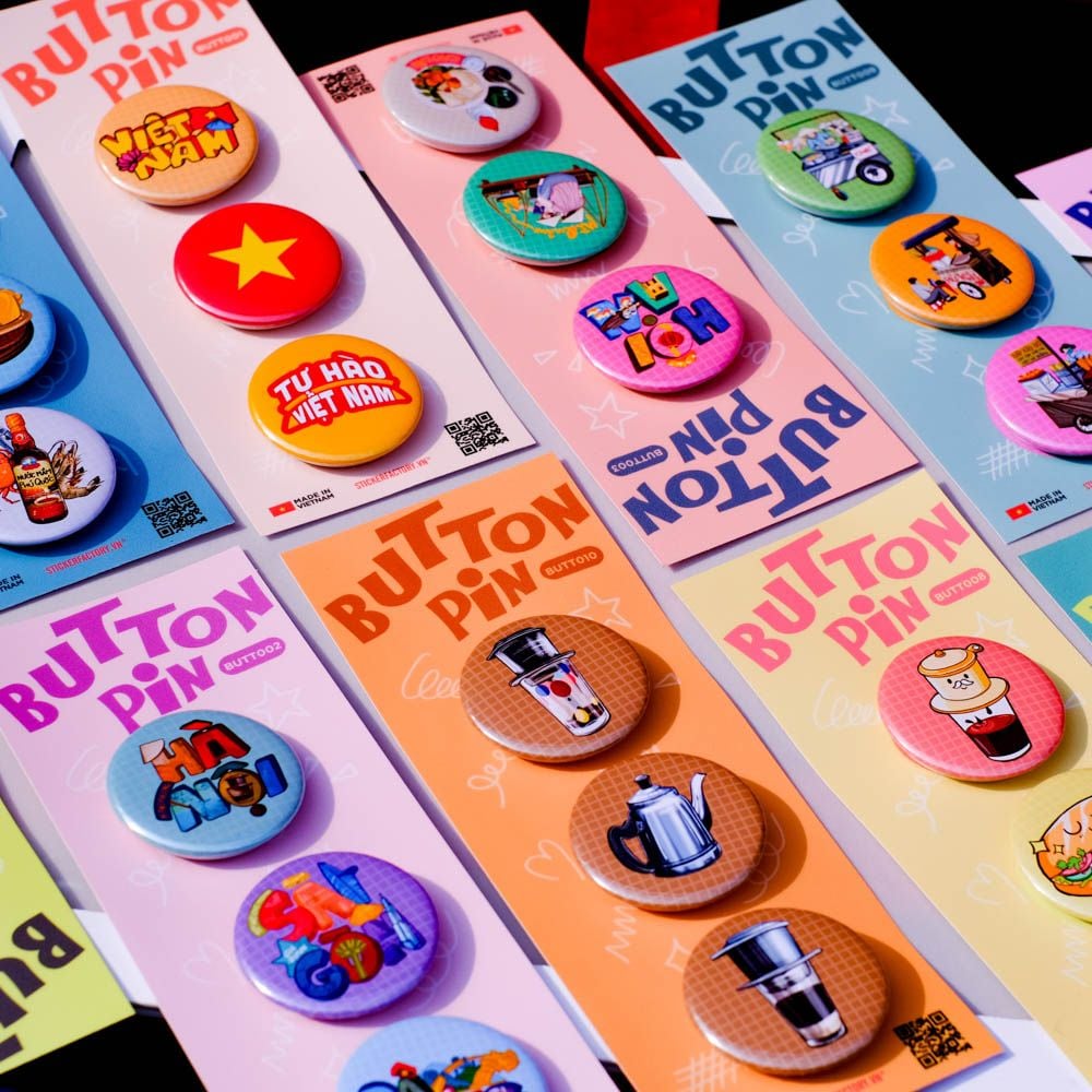 BUTT006 Phụ Nữ Việt Nam - Set 3 Button Pin - Huy hiệu nhựa tròn