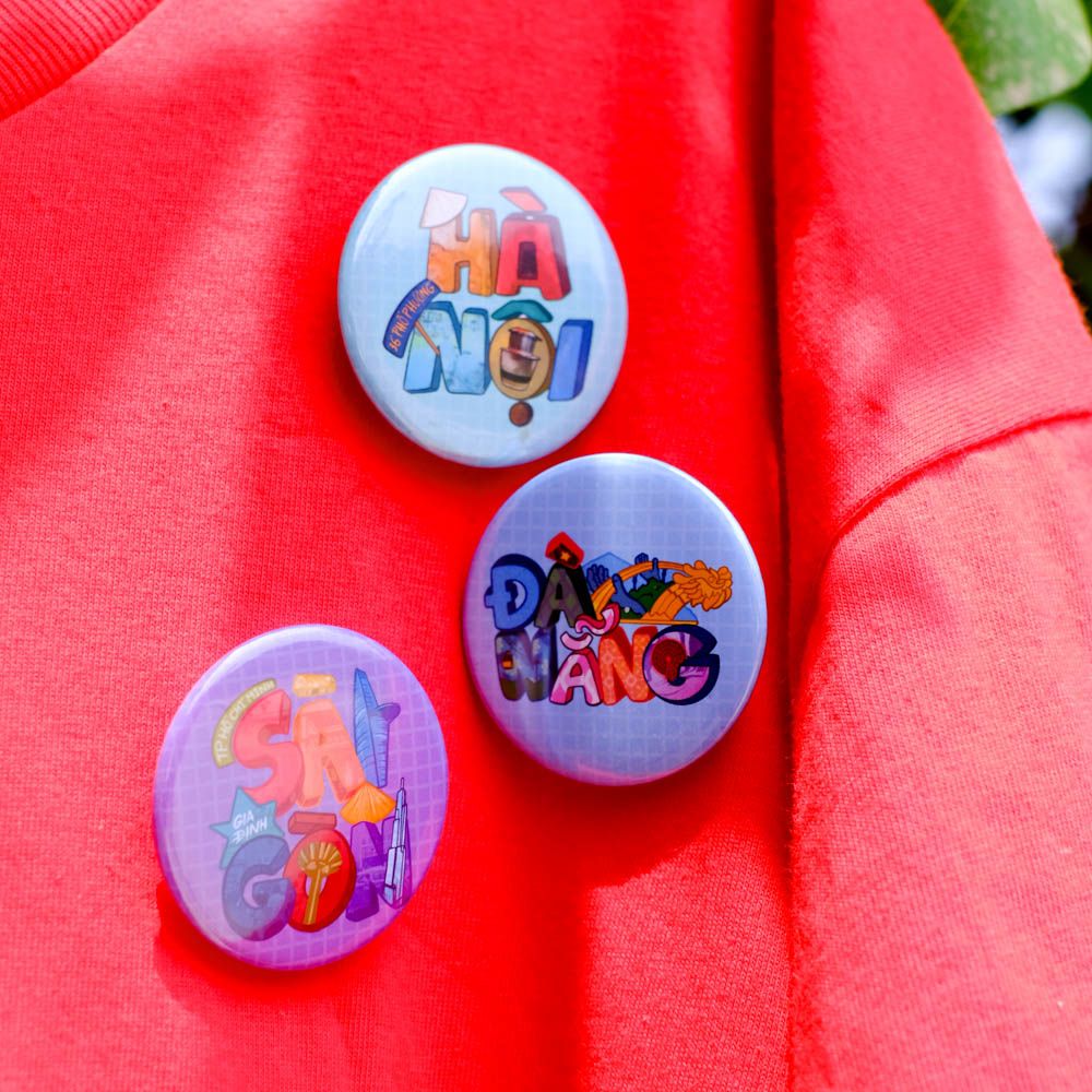 BUTT002 Hà Nội Sài Gòn Đà Nẵng - Set 3 Button Pin - Huy hiệu nhựa tròn