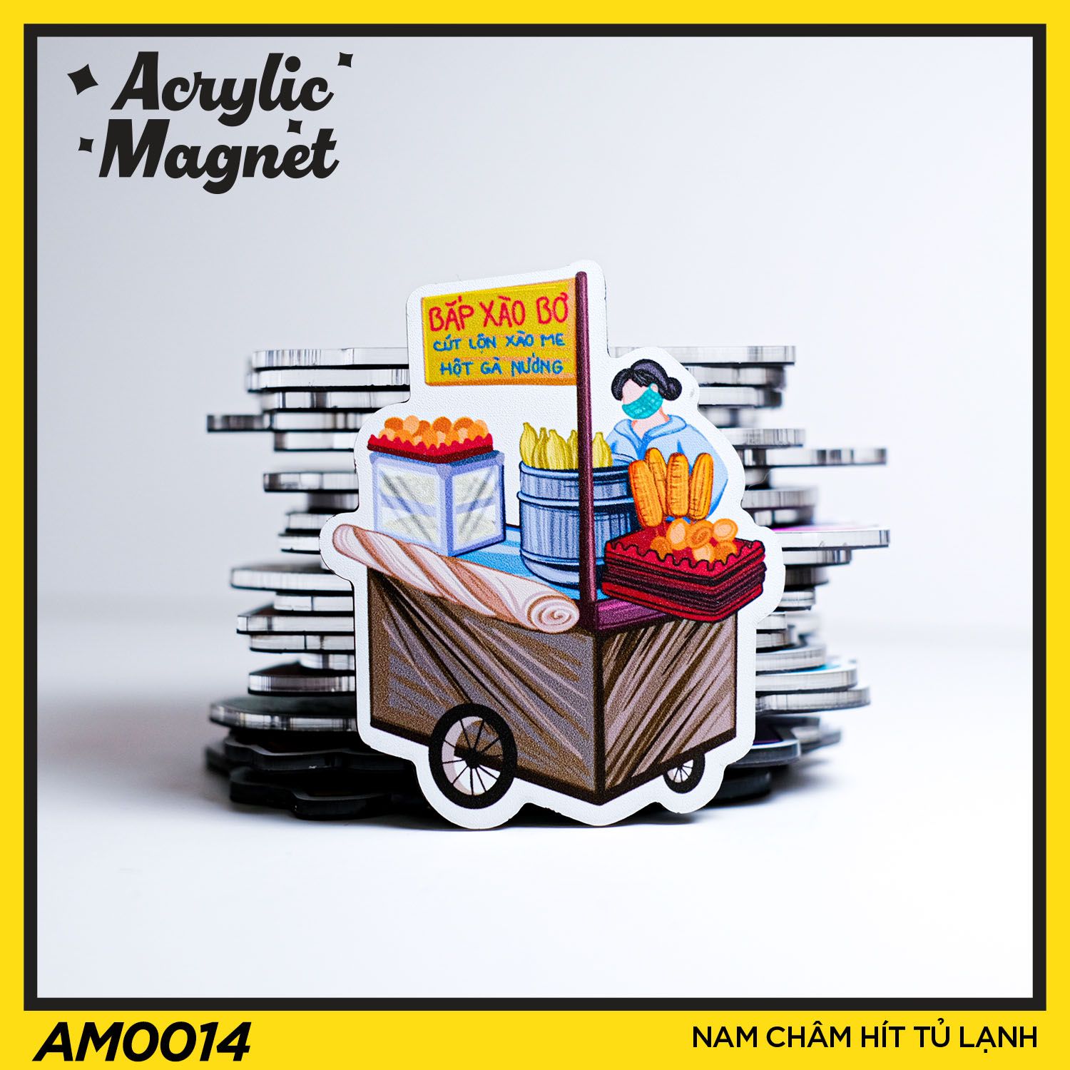 AM0014 Xe Bán Bắp Xào - Nam châm hít tủ lạnh Acrylic Magnet
