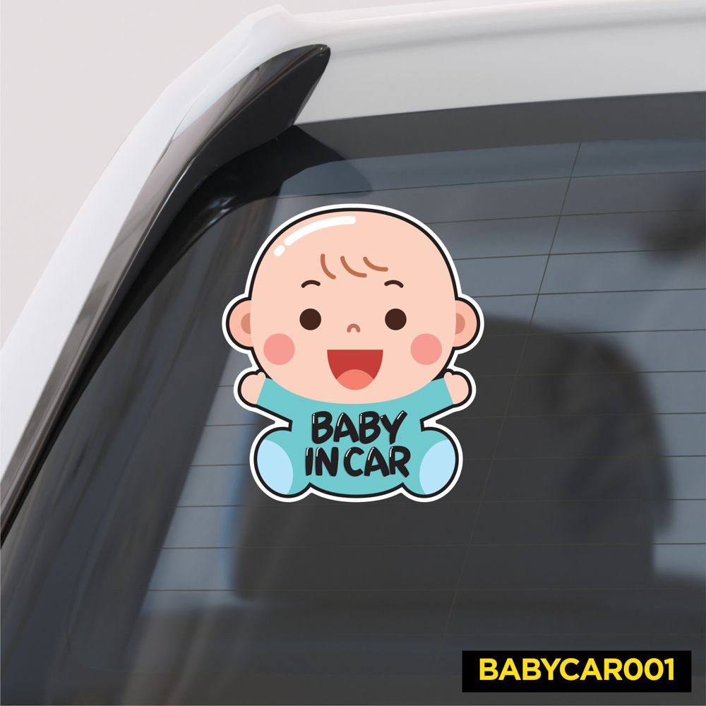 BABYCAR001 Blue Baby In Car Sign - Sticker transfer hình dán cảnh báo xe hơi