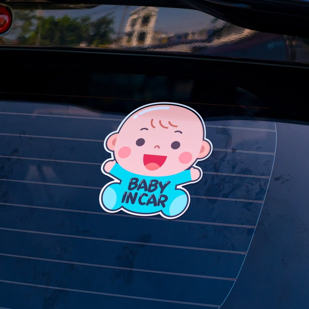 BABYCAR001 Blue Baby In Car Sign - Sticker transfer hình dán cảnh báo xe hơi