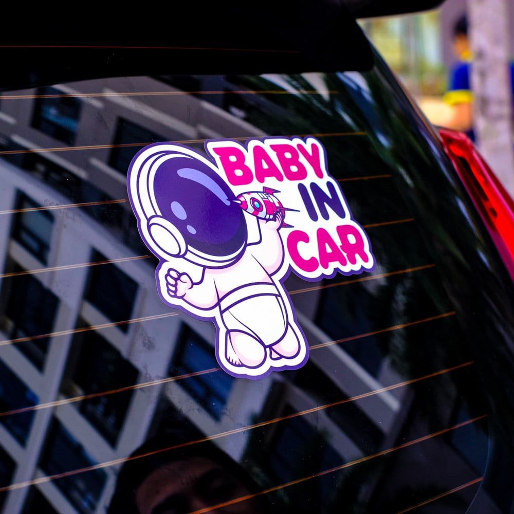 BABYCAR003 Astronaut Baby In Car Sign - Sticker transfer hình dán cảnh báo xe hơi