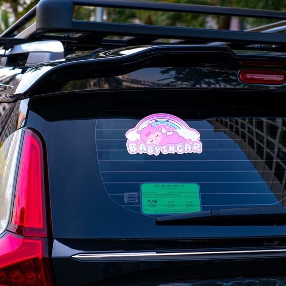 BABYCAR006 Sleeping Baby In Car Sign - Sticker transfer hình dán cảnh báo xe hơi