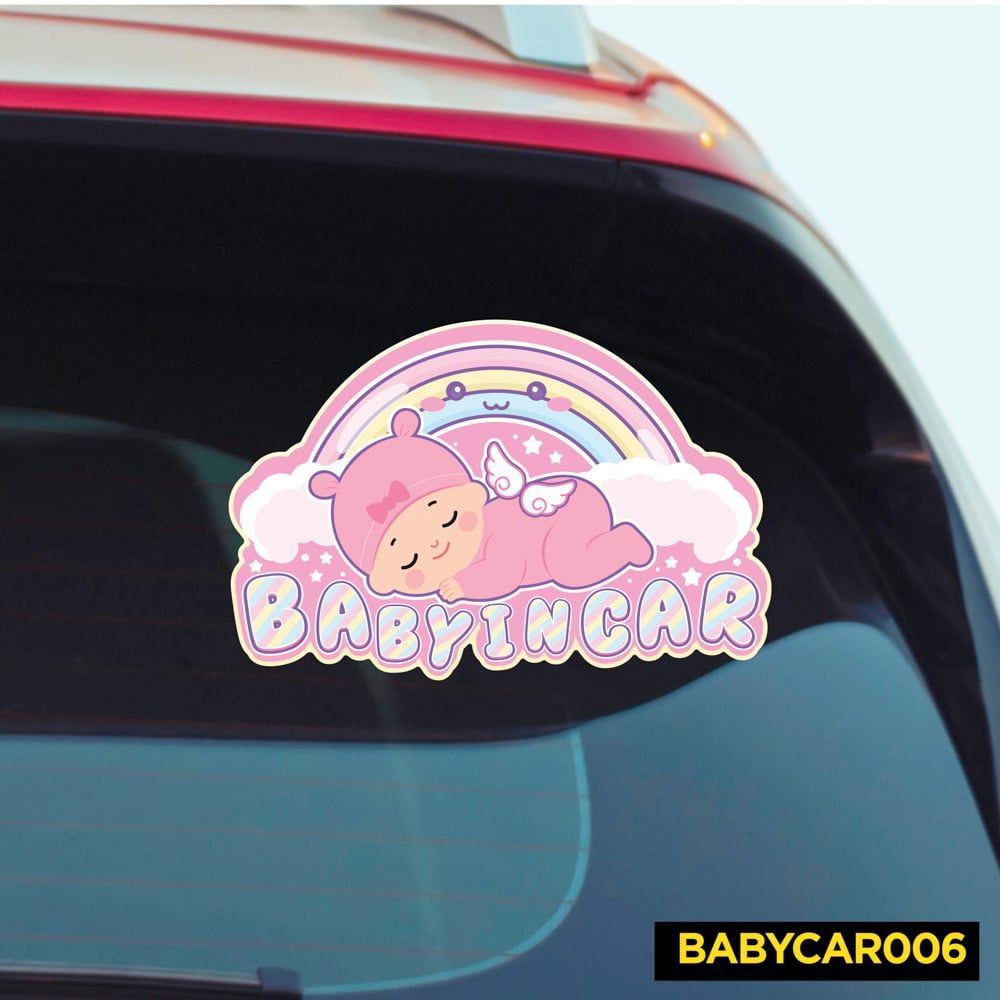 BABYCAR006 Sleeping Baby In Car Sign - Sticker transfer hình dán cảnh báo xe hơi