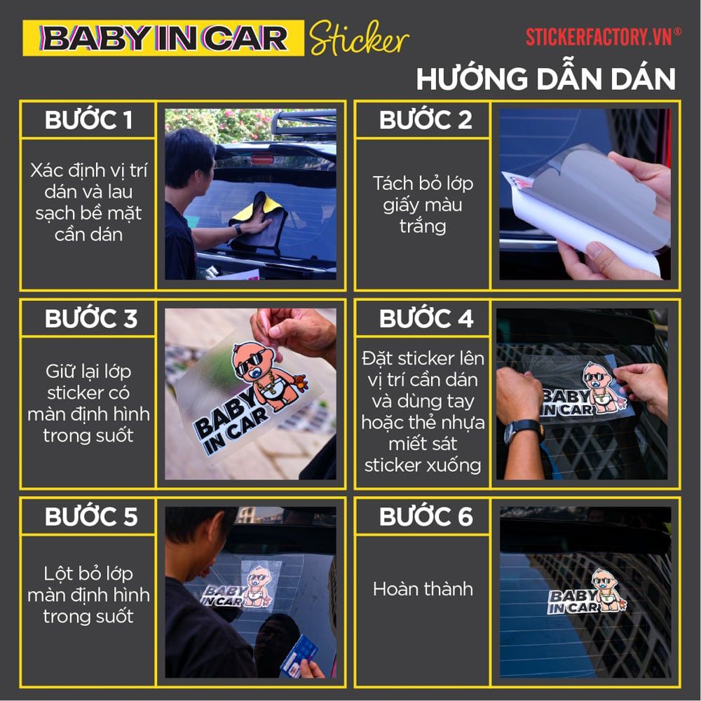 BABYCAR009 Tag Baby In Car Sign - Sticker transfer hình dán cảnh báo xe hơi