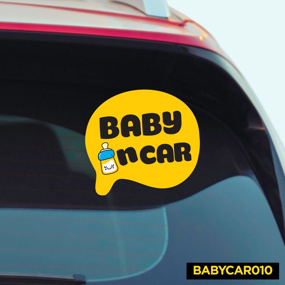 BABYCAR010 Yellow  Bubble Baby In Car Sign - Sticker transfer hình dán cảnh báo xe hơi