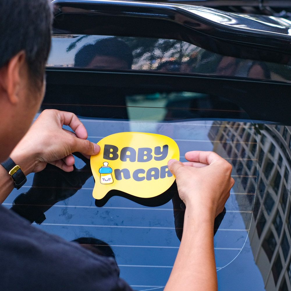 BABYCAR010 Yellow  Bubble Baby In Car Sign - Sticker transfer hình dán cảnh báo xe hơi