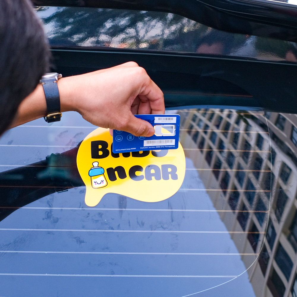 BABYCAR010 Yellow  Bubble Baby In Car Sign - Sticker transfer hình dán cảnh báo xe hơi