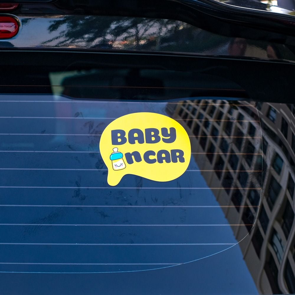 BABYCAR010 Yellow  Bubble Baby In Car Sign - Sticker transfer hình dán cảnh báo xe hơi