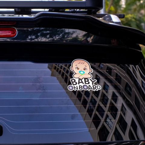  BABYCAR013 Boy Baby On Board Sign - Sticker transfer hình dán cảnh báo xe hơi 