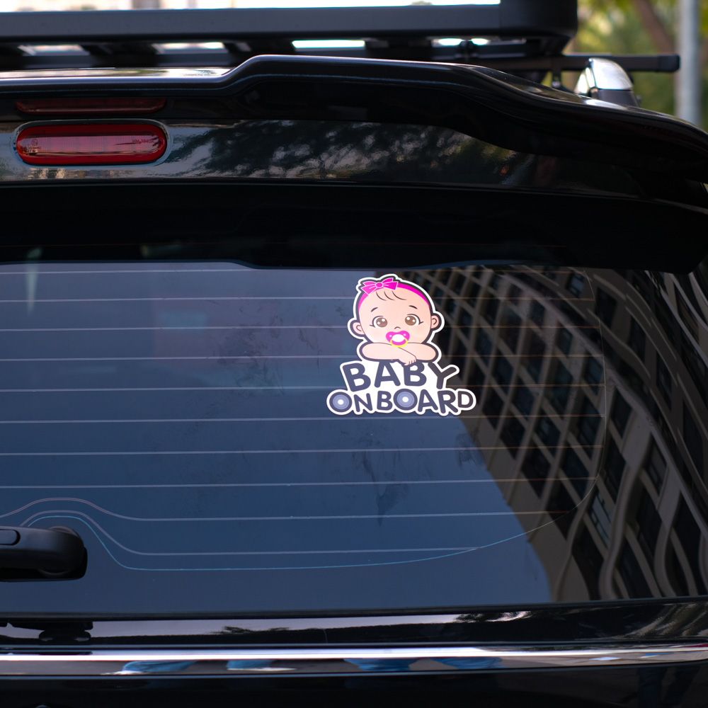BABYCAR014 Girl Baby On Board Sign - Sticker transfer hình dán cảnh báo xe hơi