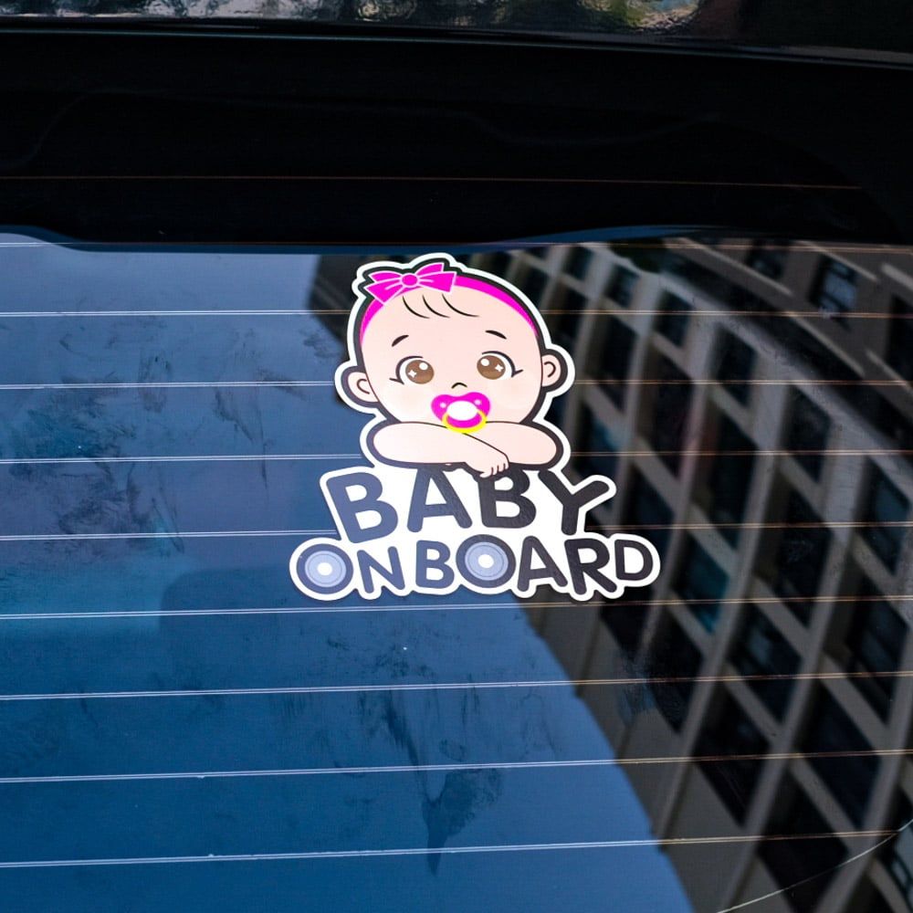 BABYCAR014 Girl Baby On Board Sign - Sticker transfer hình dán cảnh báo xe hơi