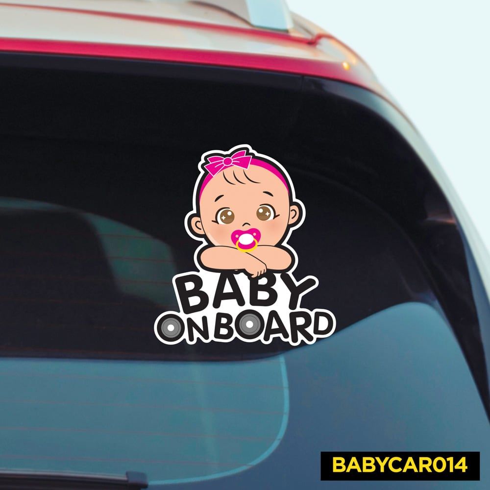 BABYCAR014 Girl Baby On Board Sign - Sticker transfer hình dán cảnh báo xe hơi