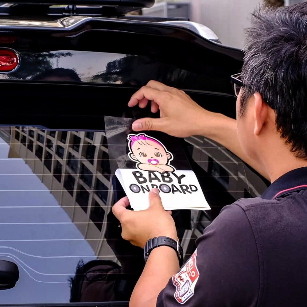 BABYCAR014 Girl Baby On Board Sign - Sticker transfer hình dán cảnh báo xe hơi