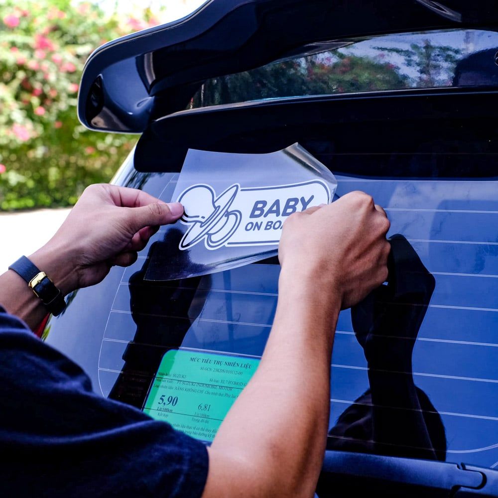 BABYCAR015 Binky Baby On Board Sign - Sticker transfer hình dán cảnh báo xe hơi
