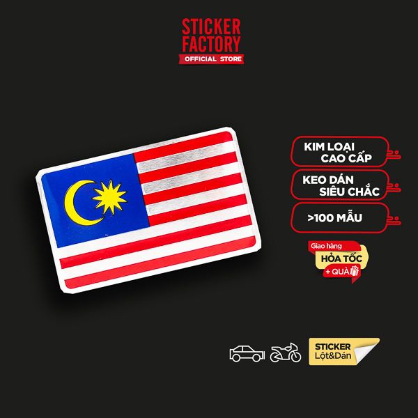 Sticker hình dán metal cờ Malaysia - Miếng lẻ