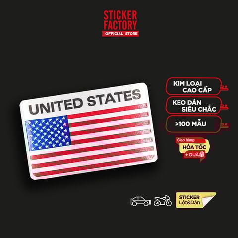  Sticker hình dán metal Cờ Mỹ - Miếng lẻ 