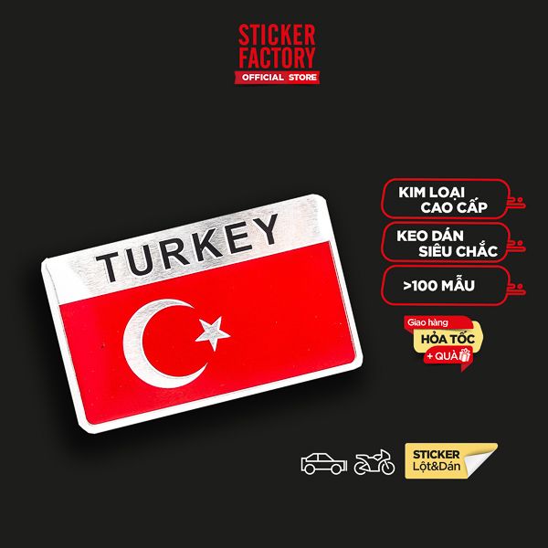 Sticker hình dán metal cờ Thổ Nhĩ Kỳ Turkey - Miếng lẻ