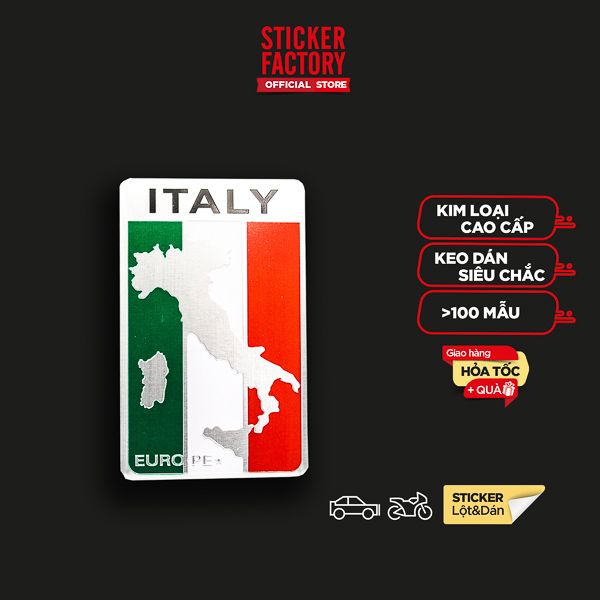 Sticker hình dán metal cờ Ý Italia - miếng lẻ