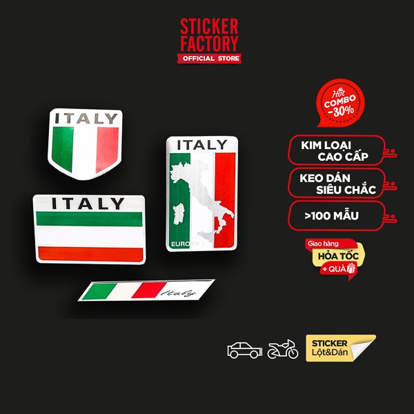 Sticker hình dán metal cờ Ý Italia - miếng lẻ