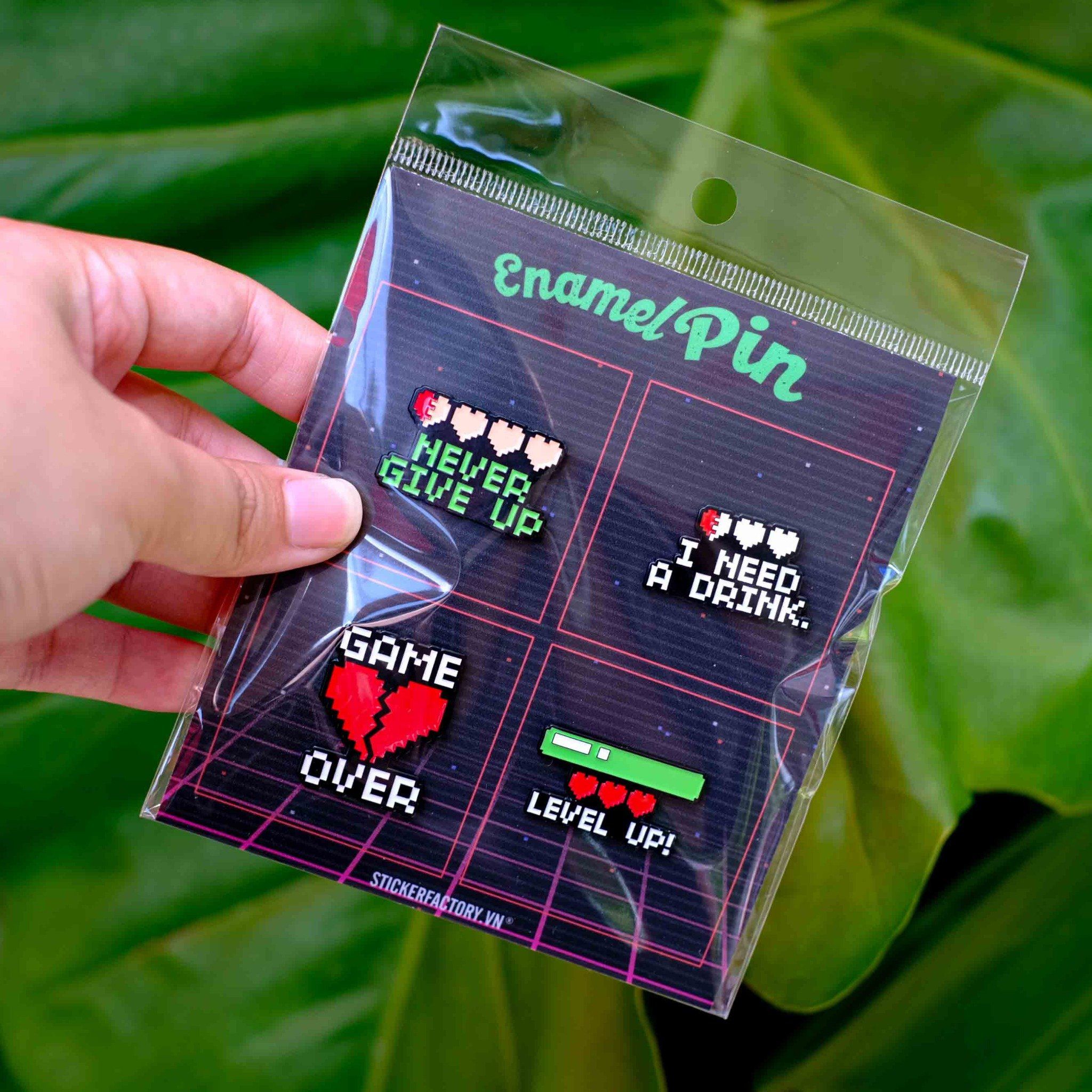 EPIN025 Pixel Life - Set 4 Enamel Pin - Huy hiệu kim loại