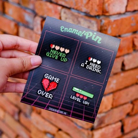 EPIN025 Pixel Life - Set 4 Enamel Pin - Huy hiệu kim loại 