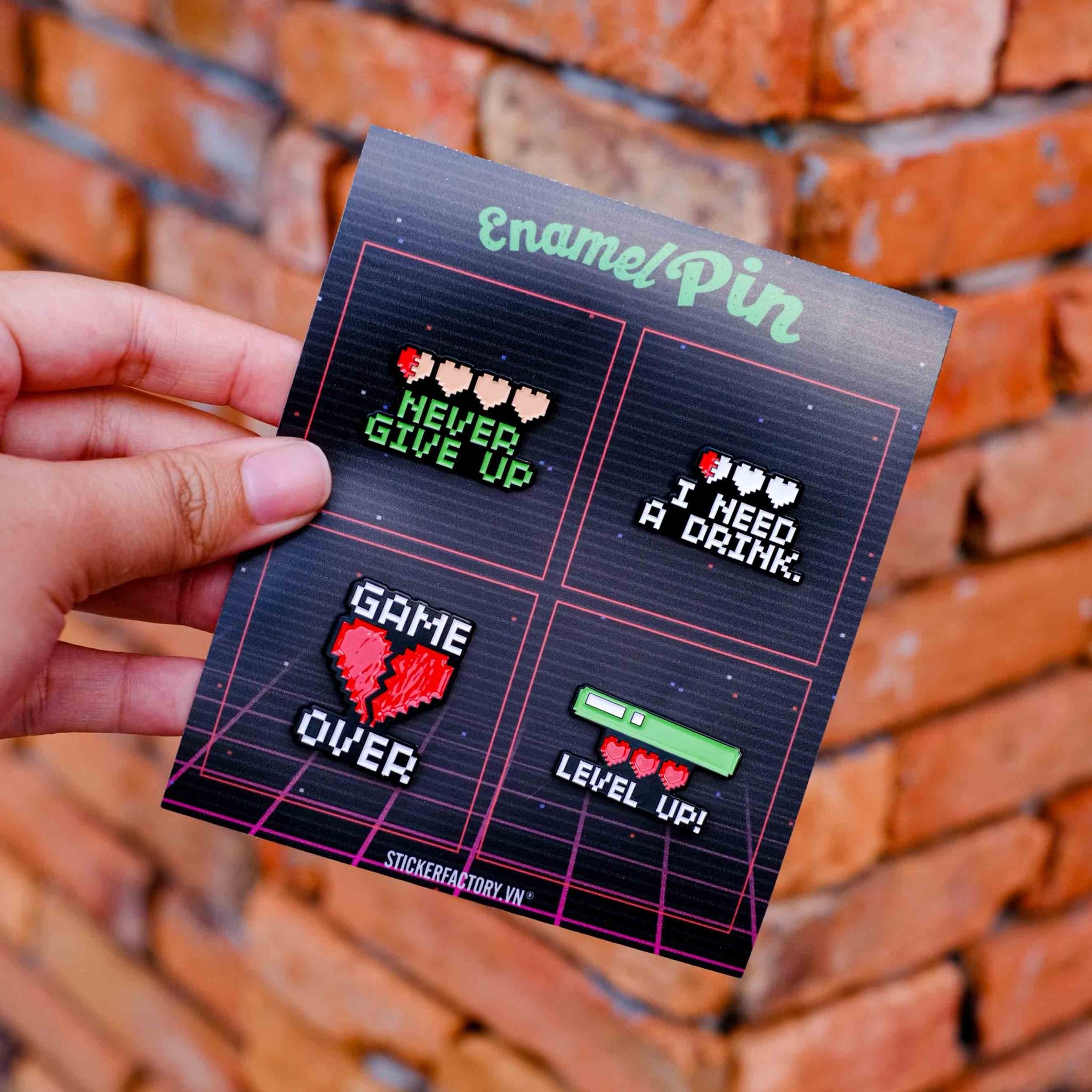 EPIN025 Pixel Life - Set 4 Enamel Pin - Huy hiệu kim loại