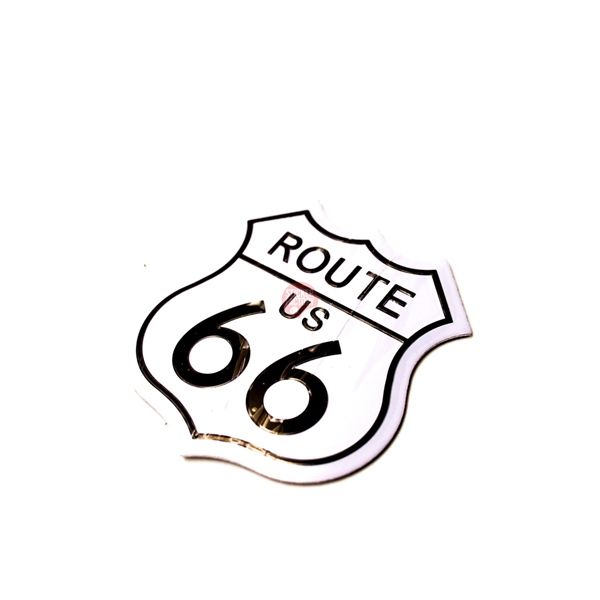 Route 66 chữ đen nền trắng - Sticker metal hình dán kim loại
