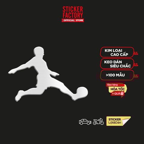  Football logo bạc - Sticker hình dán metal kim loại 3D 
