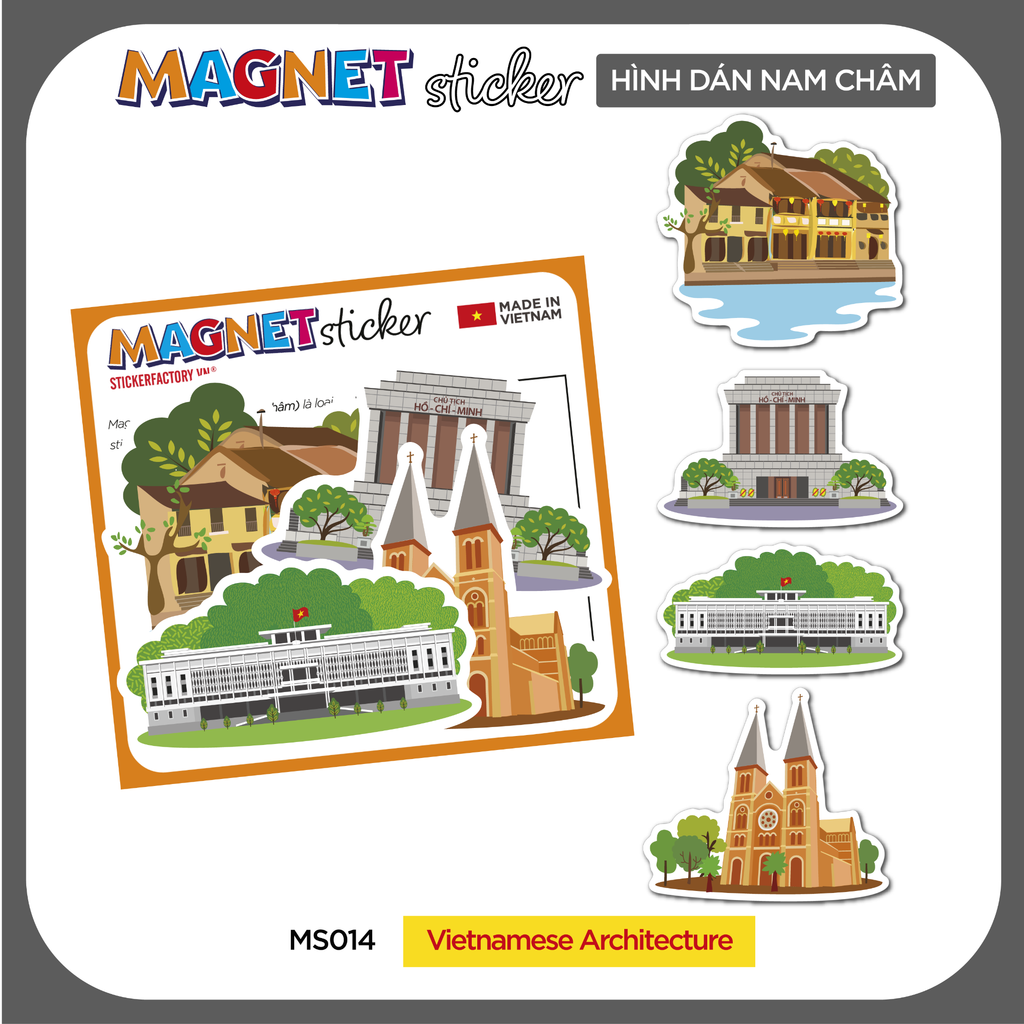  MS014 Vietnamese Architecture - Set 4 Magnet Sticker - Hình dán nam châm 