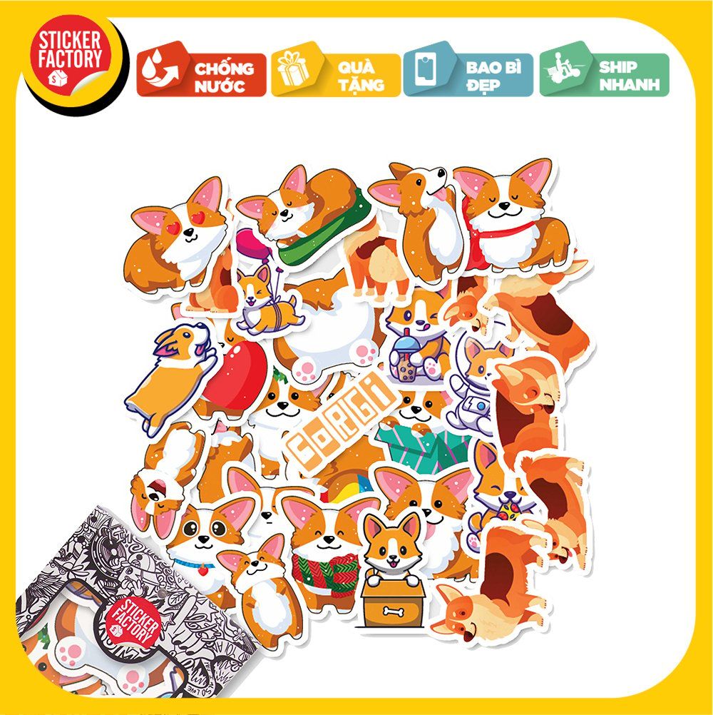 Corgi chó - Set 30 sticker hình dán