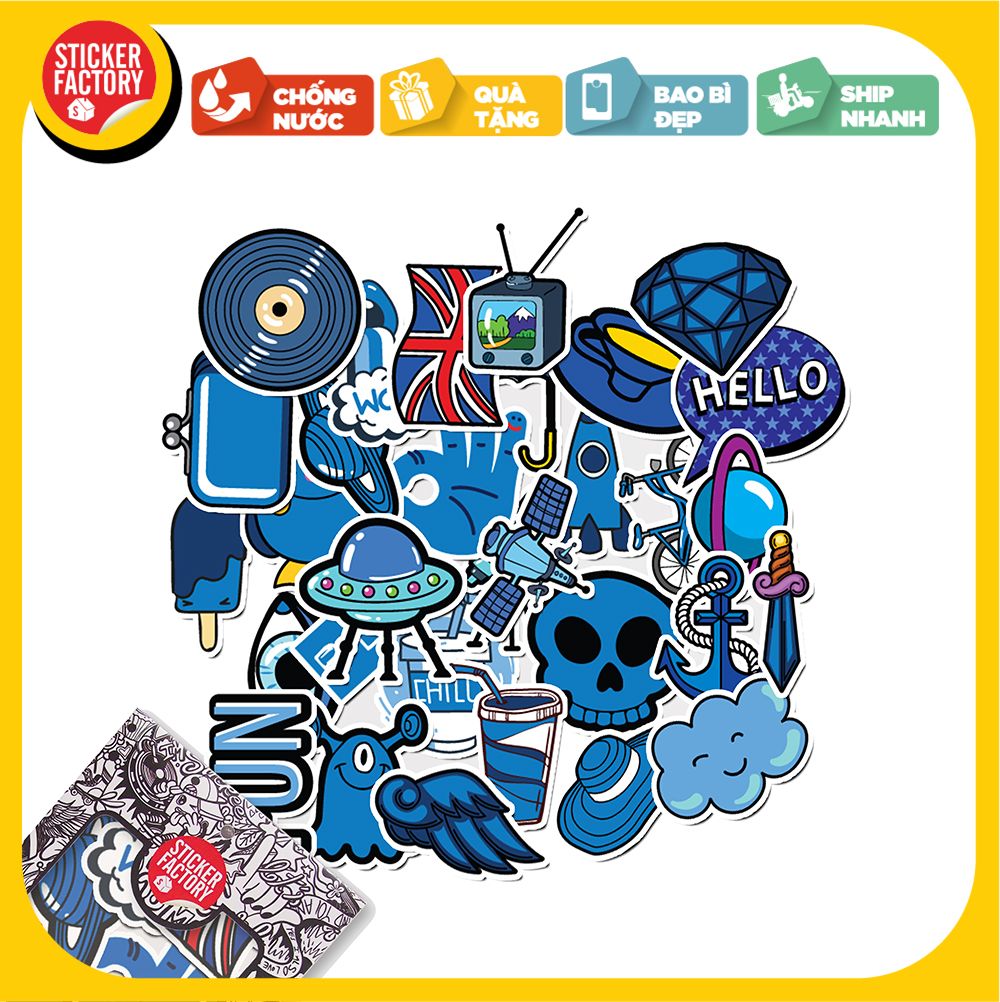 Blue Color - Set 30 sticker hình dán