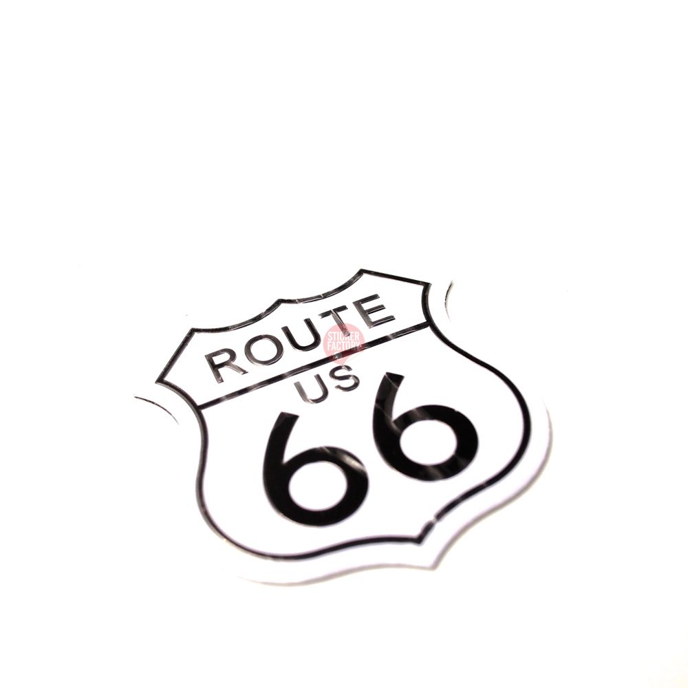 Route 66 chữ đen nền trắng - Sticker metal hình dán kim loại