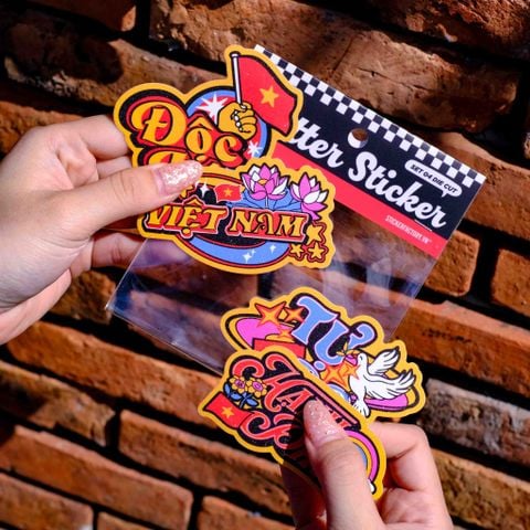  GLIT003 Vietnam's National Motto - Set 4 Glitter sticker - Hình dán kim tuyến 