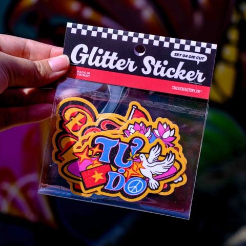 GLIT003 Vietnam's National Motto - Set 4 Glitter sticker - Hình dán kim tuyến 