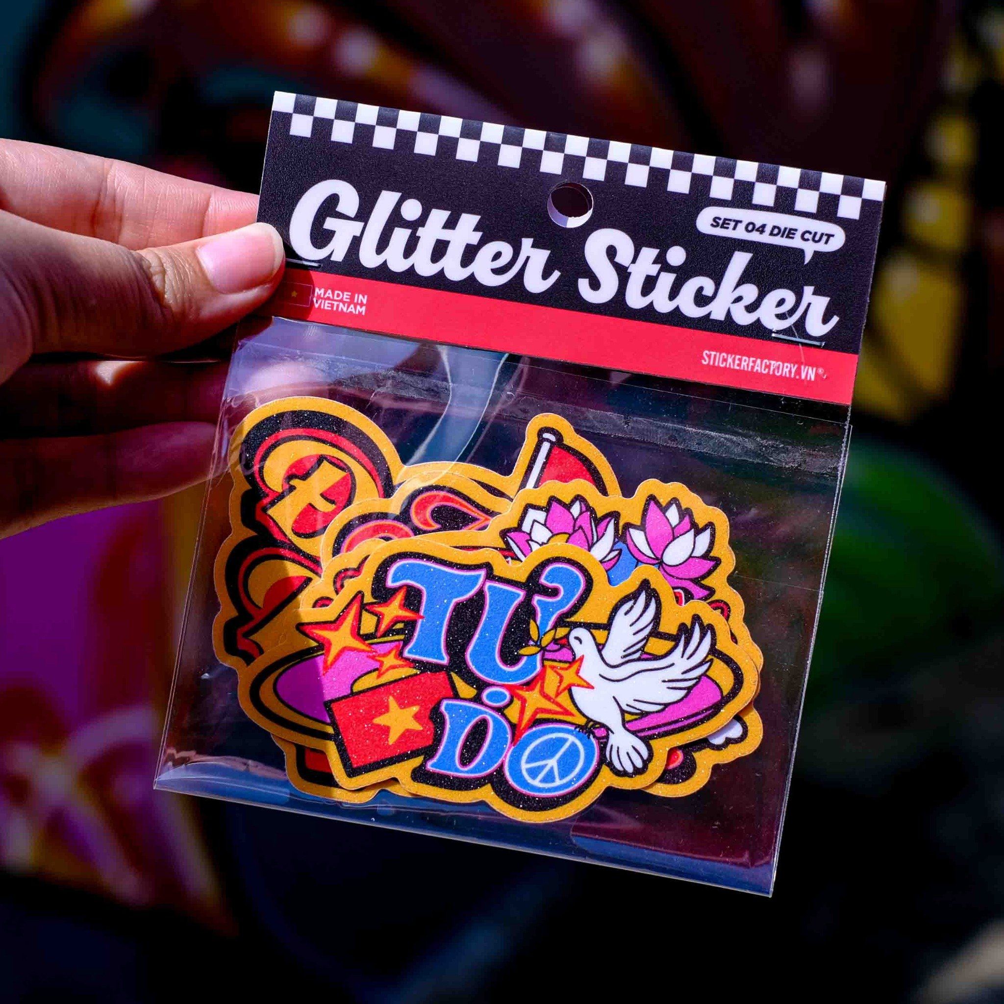 GLIT003 Vietnam's National Motto - Set 4 Glitter sticker - Hình dán kim tuyến