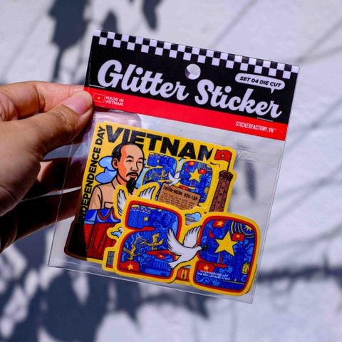  GLIT004 Vietnam Independence Day - Set 4 Glitter sticker  - Hình dán kim tuyến 