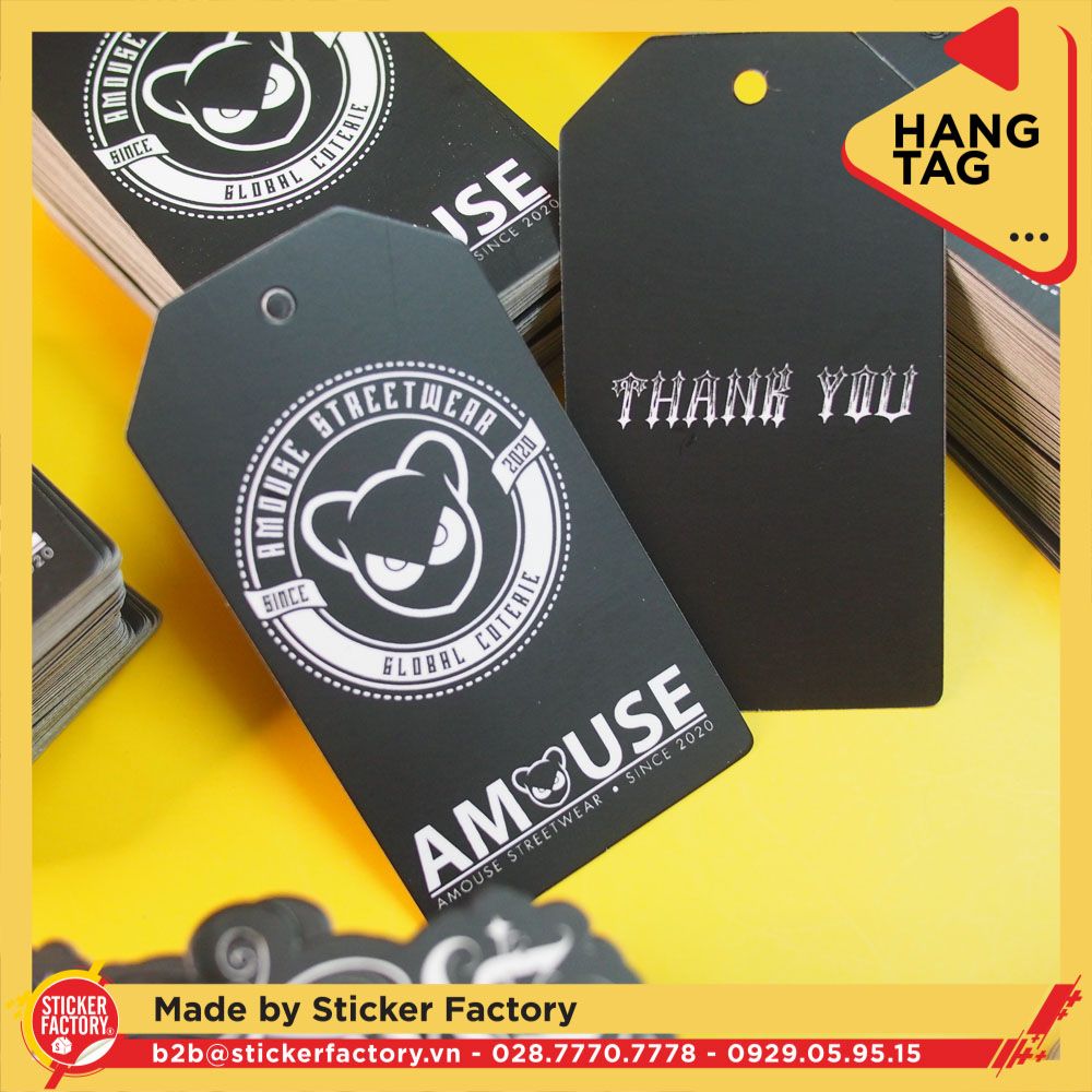 Tag treo bế theo viền - dây vải treo tag - Cán màn - đục lỗ 4mm - Giấy Couche 300 gsm