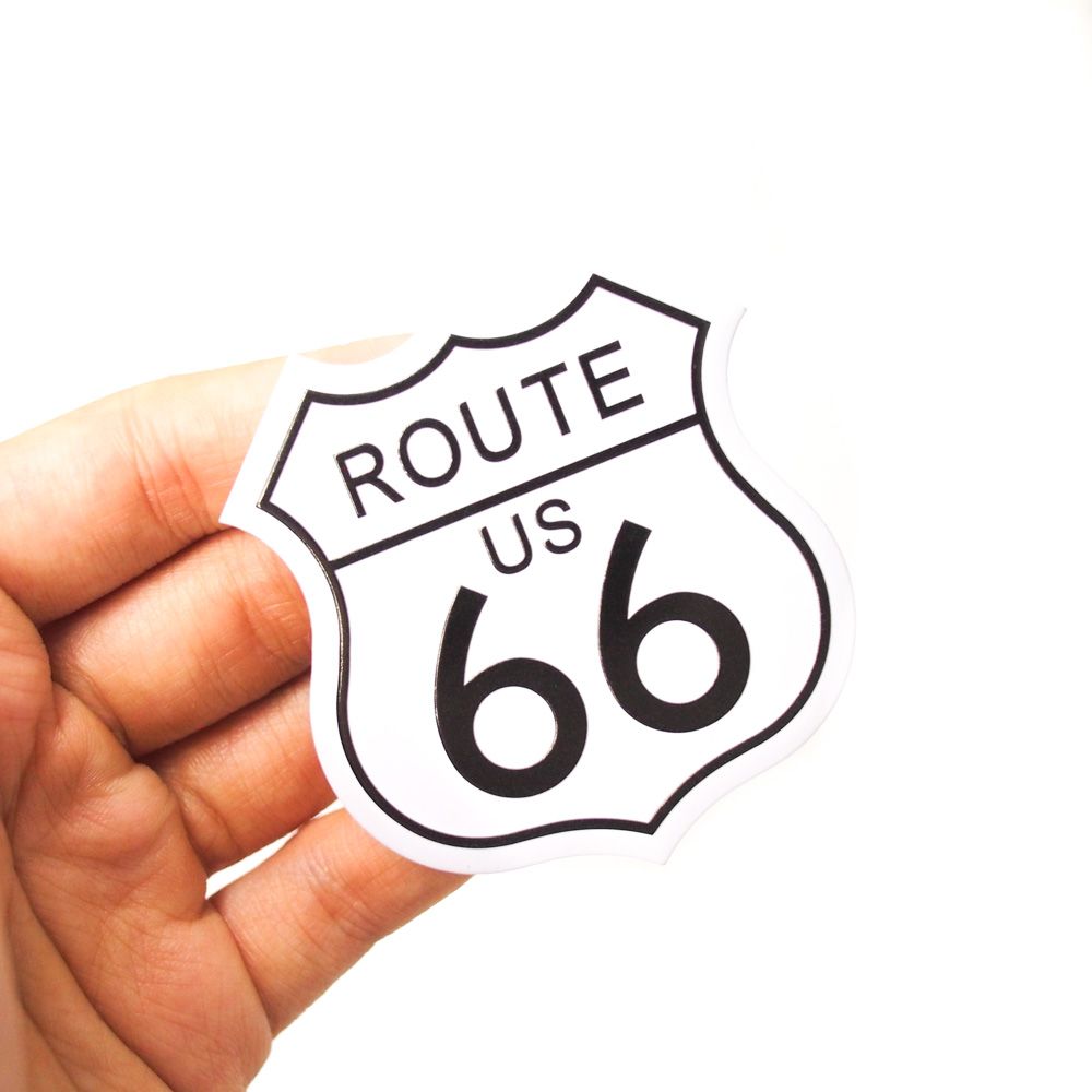 Route 66 chữ đen nền trắng - Sticker metal hình dán kim loại