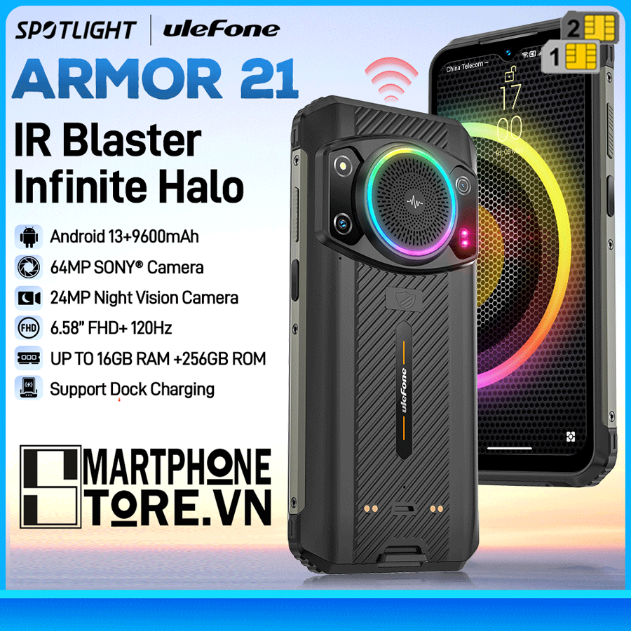 Ulefone Armor 21 - Siêu bền LOA TO đèn Disco Ram16GB Pin9600mAh Camera64MP hồng ngoại